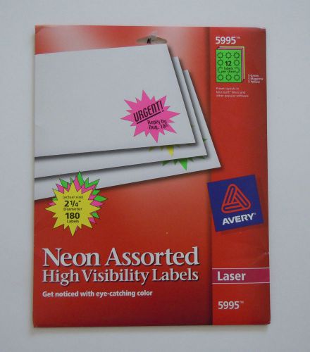 AVERY 5995- NEON ASSORTED HIGH VISIBILITY LABELS - 180 LABELS - 2 1/4&#034; DIAMETER