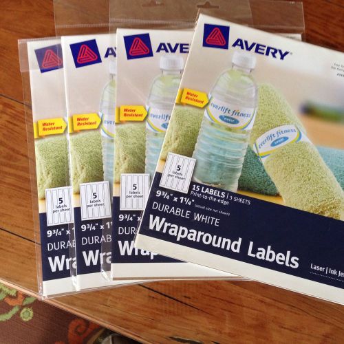 Avery Durable white Wrap around Labels--4 packages for water bottles, etc. NEW