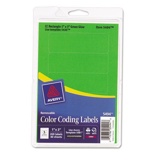 Print or Write Removable Color-Coding Laser Labels, 1 x 3, Neon Green, 200/Pack