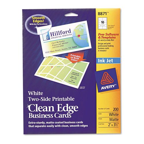 Avery 8871 Clean Edge Business Cards 2 Side Printable Inkjet White Matte 200 ct