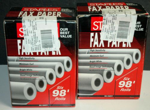 Lot of 2 Staples Thermal Fax Paper Premium Quality, 8.5&#034; x 98&#039;, (6) rolls,*NEW*