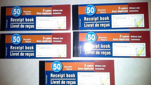 5 Receipt Books, 250 Receipts of  Carbonless 2 Copies Use for Rent or Sales