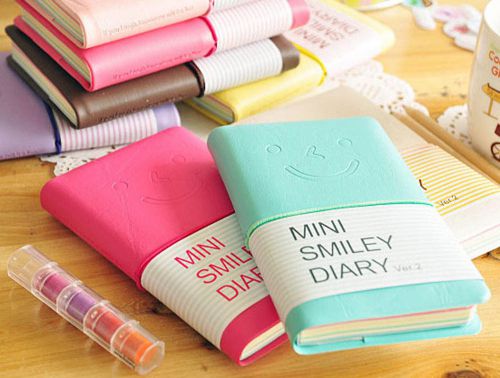 1 Mini Smiley Diary Notebook Memo Pocket PU Stationery Note Pad Pocketbook NEW