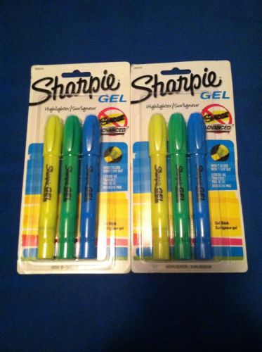 6 Sharpie Gel Highlighters (2 Packs Of 3) Yellow, Blue And Green Smear Proof