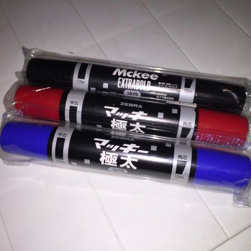 McKee Extra Broad Markers Lot Of 3. Black Blue &amp; Red