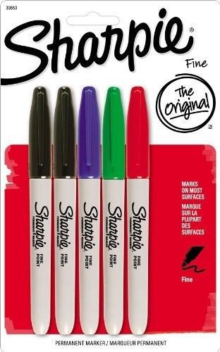 5 Pack Sharpie Fine Point Original Permanent Markers, Assorted Colors Ships Free