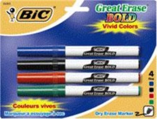BIC Great Erase Bold White Board Markers Pocket Style 4 Count Assorted Colors