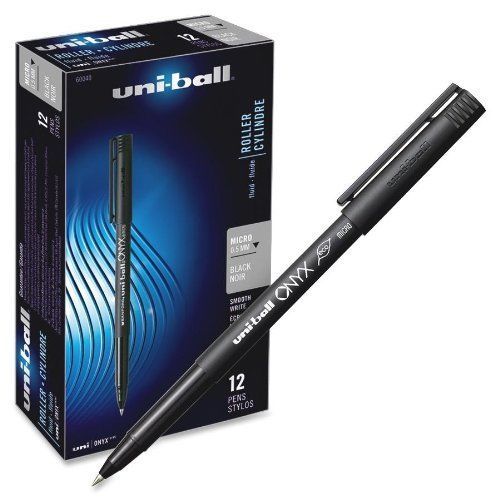 New uni-ball onyx stick roller ball pens, micro point, black ink, pack of 12 for sale