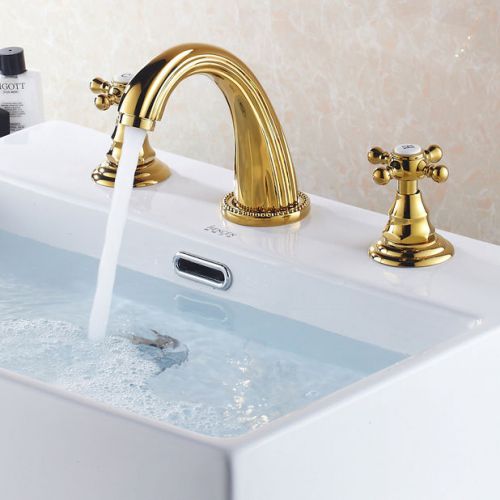 Modern 3 parts Luxury Gold Widespread Bath Sink Faucet Basin Tap Free Shipping