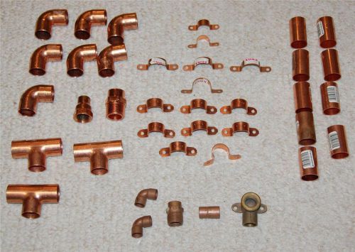 Lot of  assorted new 3/8&#034; 1/2&#034; and 3/4&#034; copper tube pipe fittings for sale
