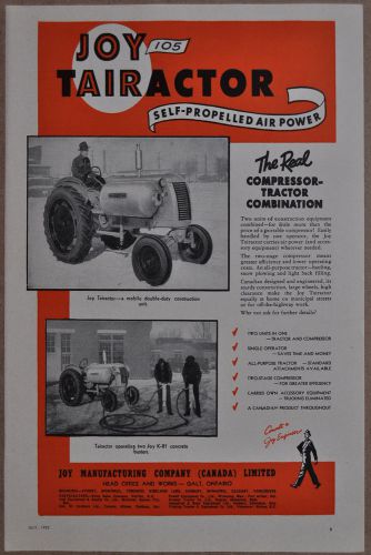 1952 joy air tractor advertisement, trairactor, joy mfg, canadian advert for sale