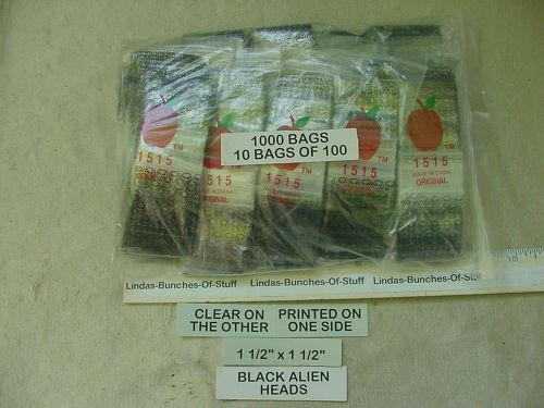 1000 black alien heads 1 1/2&#034; x1 1/2&#034; 2m zipseal bags for sale