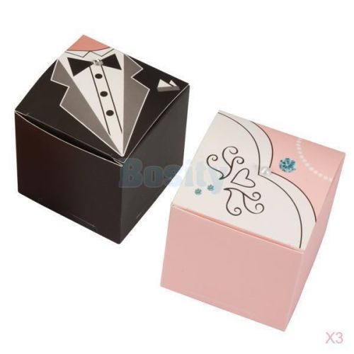3x 1 Pair Bride Bridegroom Wedding Favor Candy Gift Boxes Ivory Board