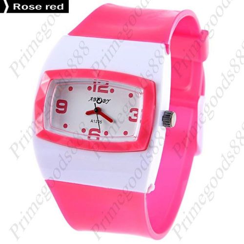 White Face Plastic Strap Lady Ladies Wrist Quartz Wristwatch Women&#039;s Rose Red