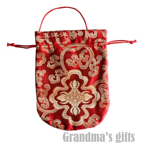 5 pcs Chinese Red &amp; Flower Brocade Pouch Purses Jewelry Coins Gift Bag