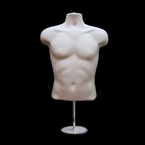 Flesh Torso Male Countertop Mannequin Form (Waist Long) W/ Base For S-M Sizes