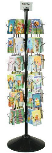 New greeting card floor rack w/(72) 5x7 pockets 70&#034; tall rotating wire stand bla for sale