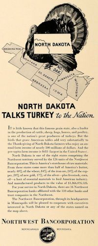 1933 Ad Northwest Bancorporation Turkey North Dakota - ORIGINAL ADVERTISING FT9