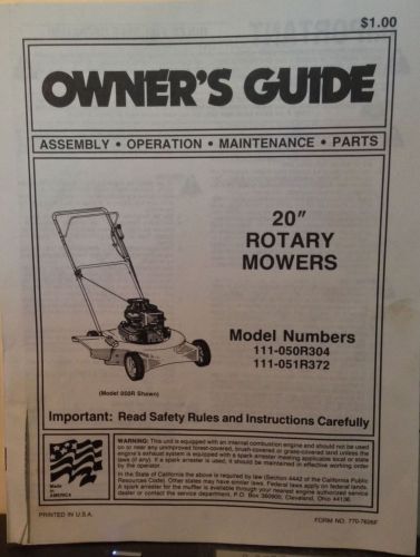 Owners guide Briggs &amp; Stratton Model Numbers 111-050R304 111-051R372