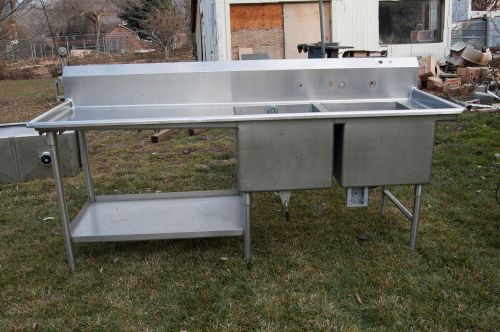 2 compartment stainless steel commercial sink w/ left drainboard &amp; accessories for sale