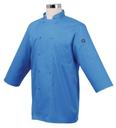 NEW Chef Works JLCL-BLU-XL Basic 3/4 Sleeve Chef Coat  Blue  XL