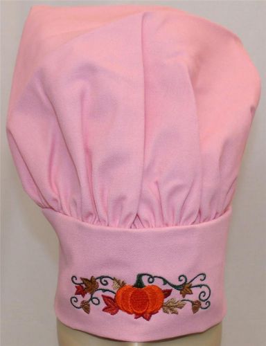 Autumn Orange Pumpkin Fall Garden Embroidered Adjustable Pink Child Chef Hat NWT