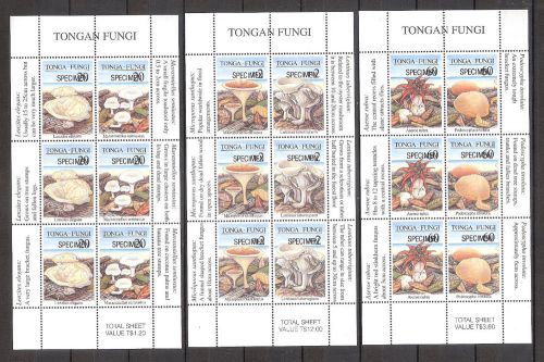 Tonga &#034;Mushrooms&#034; Specimen 3 sheets of  6 stamps each MNH #977-9 CV/81.00