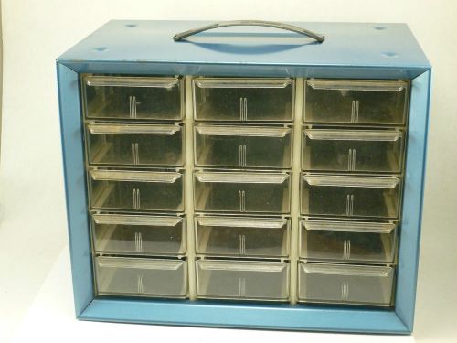 Vintage Akro-Mils Blue Metal 15 Drawer Small Parts Storage Cabinet Sewing Crafts