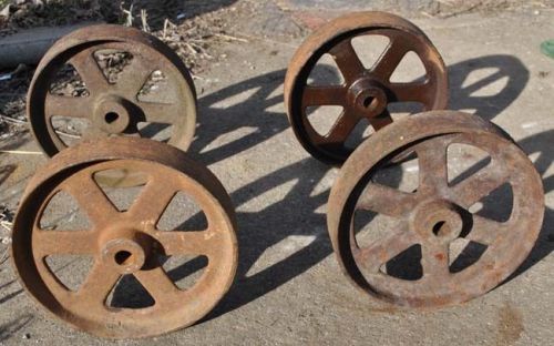 Old cast iron wheels hit &amp; miss gas engine maytag industrial cart steam punk for sale