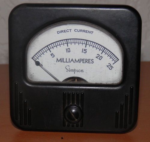 Vintage Simpson Milliamperes DC 0-25 Analog Panel Meter Gauge