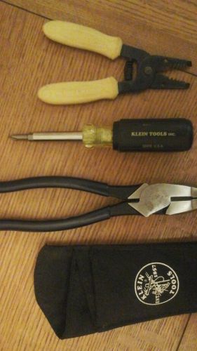 Klein tools electricians 3 piece tool kit d213-9ne pliers, 32476 screw driver, for sale