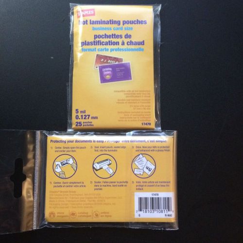 2 Packs of Staples Business Card Size Thermal Laminating Pouches 5 mil. 25/Pack