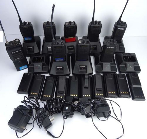 Lot 9 motorola radius gp300 p100 maxom sp-340 two way radio&#039;s chargers batteries for sale