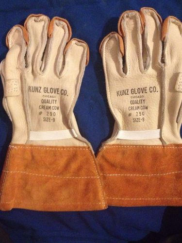KUNZ GLOVE  Pole Climbing SUPER Leather Gloves Sz. 9 cream Cow NEW
