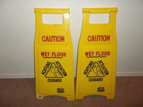 WET FLOOR YELLOW CAUTION SIGNS JANITOR SCHOOL BUSINESS WORK CLEANING