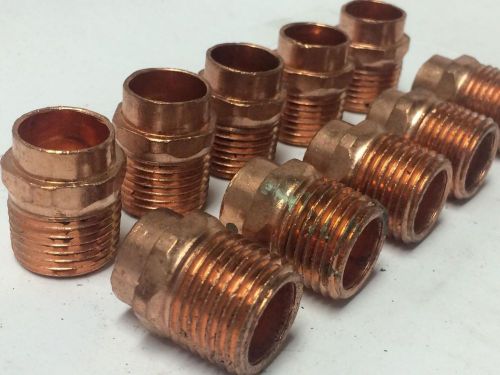 10 Piece Lot, 1/2&#034; x 1/2&#034; Copper Threaded Male Adapter Nibco NPT MNPT
