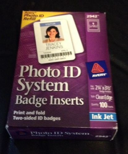 Avery 2942 Photo ID System 100 Badge Inserts Ink Jet holders 2 sided refill