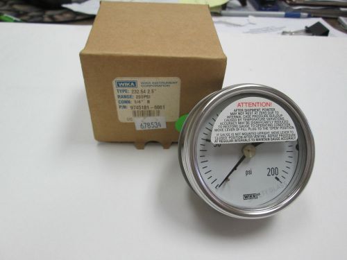 ONE NEW WIKA INSTR 2.5&#034;, 200 PSI PRESSURE GUAGE 1/4&#034; NPT,  232.54 2.5.&#034;