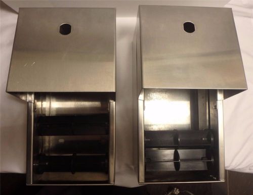 Two (2) BOBRICK Surface Mount Toilet Paper Dispensers - Stainless Steel -NO LOCK