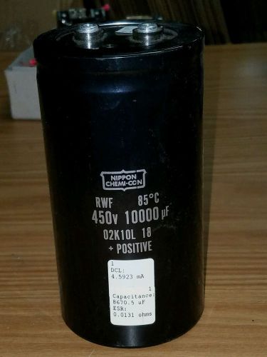 Nippon Chemi-Con Capacitor RWF 85°C 450v 10000pf 02K110L 18 + Positive 1 DCL
