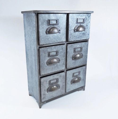 Vintage Antique Style 6 Drawer Galvanized Cabinet, Industrial Kitchen - New