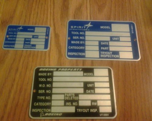 Lot of 3 Spirit Boeing ID plates. Surplus find Aviation Aircraft Tool
