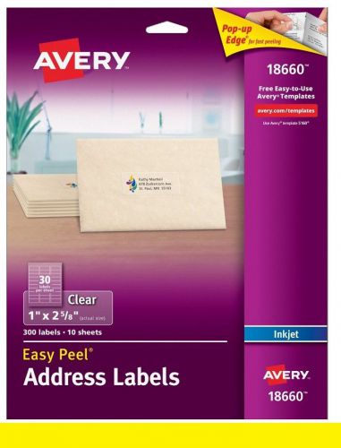 Avery 18660 Clear Address Labels 1&#034; x 2-5/8&#034; Easy Peel 300 Labels /10 Sheets New