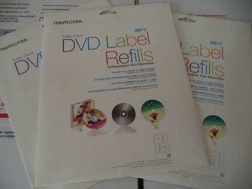 MEMOREX CD LABEL REFILLS  20 X 3 60 CD Spine &amp; Mulit Use Labels White Matte