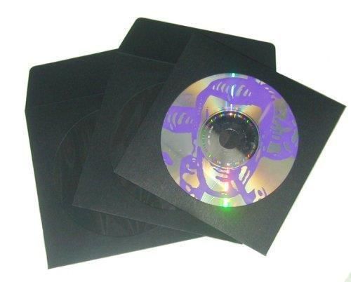 Brand New 100 Black Paper CD/DVD Paper Sleeves with Window Cut Flap