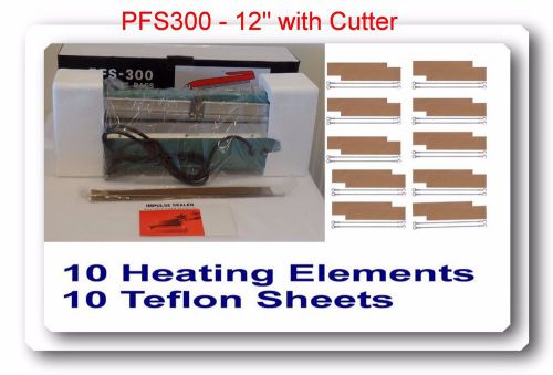 Pfs300c 12&#034; hand impulse sealer w/cutter heat seal machine +10 accessories  kits for sale