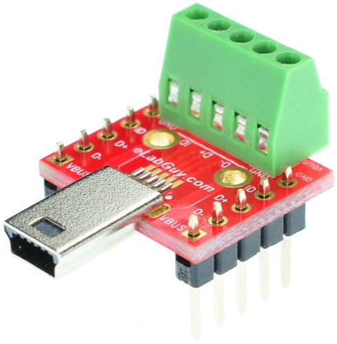 Mini USB Type B Male socket Plug breakout board, elabguy USBm-BM-BO-V1A, Arduino