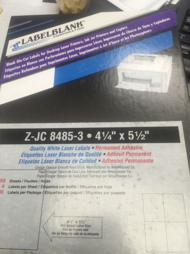 Labelblank White 4 1/4&#034; X 5 1/2&#034; Labels 4 Per Sheet. 250 Sheets. Z-JC 8485-3