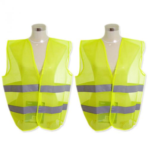2x Neon Yellow Safety Vest W/ Reflective Strips High Security Visibility BN-2812