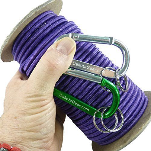 Shock Cord - PURPLE 3/16&#034; x 25 ft. Spool. Marine Grade, with 2 Carabiners &amp; Knot